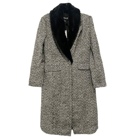 Steve Madden $159 Dienne Coat Black Multi Faux Fur Collar Tweed Medium NWT - Picture 1 of 7